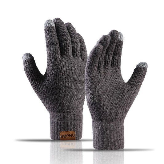 Men's Knitted Gloves - Warm Fingerless Winter Gloves - Thick Fleece-Lined Wool Touchscreen Gloves - Pineapple V1188-MS-612-022