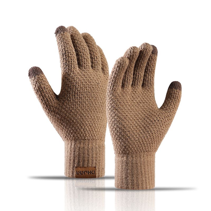 Men's Knitted Gloves - Warm Fingerless Winter Gloves - Thick Fleece-Lined Wool Touchscreen Gloves - Pineapple V1188-MS-612-025