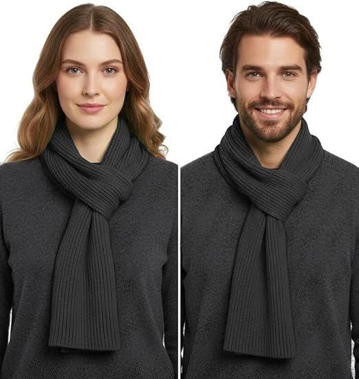 Warm Winter Scarf - Unisex - Solid Color Warm Knitted Winter Scarf - Ribbed Knit Scarf - Black V1188-MS-612-029