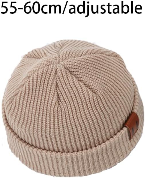 Knitted Hat - Rolled Brim Beanie - Warm Winter Hat - Knit Wool Brimless Cap - Unisex - Beige V1188-MS-612-031