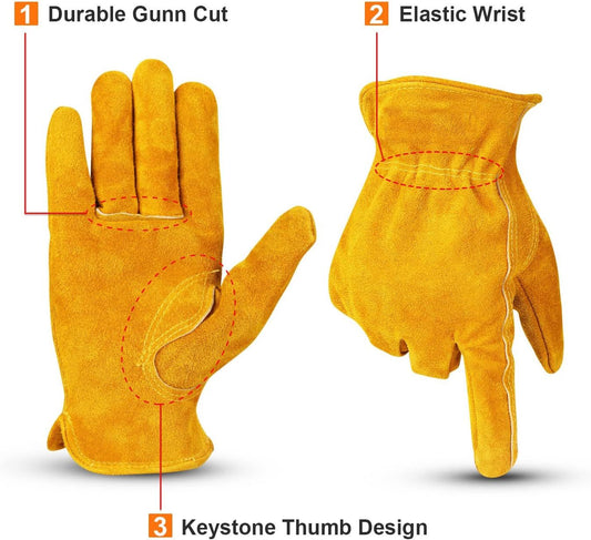 Leather Work Gloves - Flexible and Non-Slip - Durable Cowhide - Suitable for Gardening for Men and Women - V1188-MS-612-033