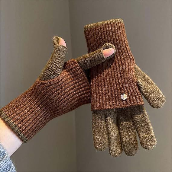 2-in-1 Women's Winter Gloves - with Touchscreen Function - Knitted, Stretchy, Warm Gloves - with Knit Wrist V1188-MS-612-035