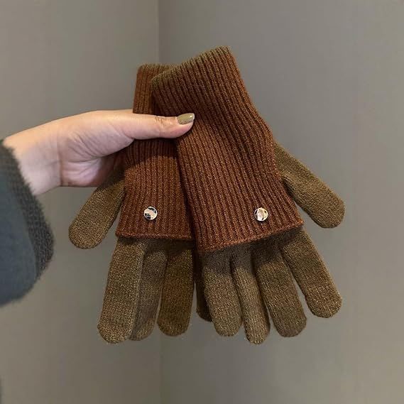 2-in-1 Women's Winter Gloves - with Touchscreen Function - Knitted, Stretchy, Warm Gloves - with Knit Wrist V1188-MS-612-035