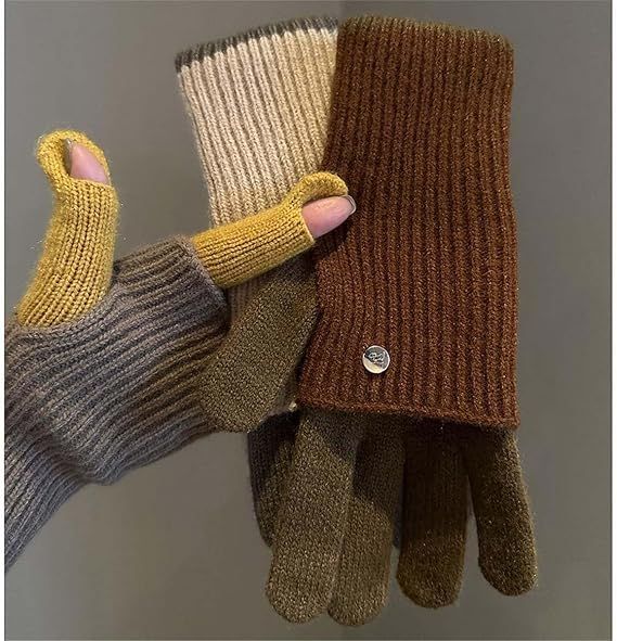 2-in-1 Women's Winter Gloves - with Touchscreen Function - Knitted, Stretchy, Warm Gloves - with Knit Wrist V1188-MS-612-035