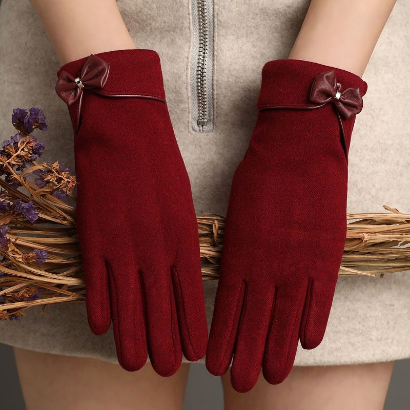 Insulated Women's Gloves - Extra Thick Lining - Specially Designed for Cycling - With Bow Decoration - Soft V1188-MS-612-036