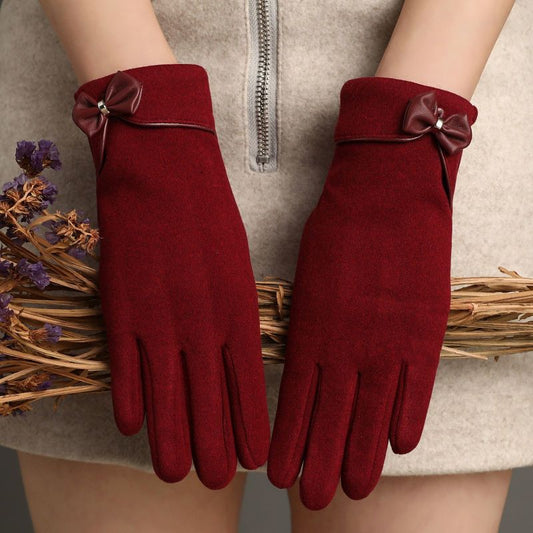 Insulated Women's Gloves - Extra Thick Lining - Specially Designed for Cycling - With Bow Decoration - Soft V1188-MS-612-036
