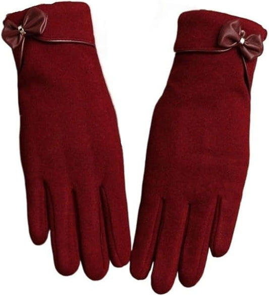 Insulated Women's Gloves - Extra Thick Lining - Specially Designed for Cycling - With Bow Decoration - Soft V1188-MS-612-036