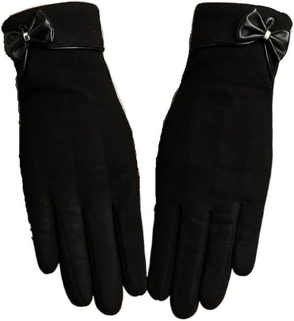 Insulated Women's Gloves - Extra Thick Lining - Specially Designed for Cycling - With Bow Decoration - Soft V1188-MS-612-037