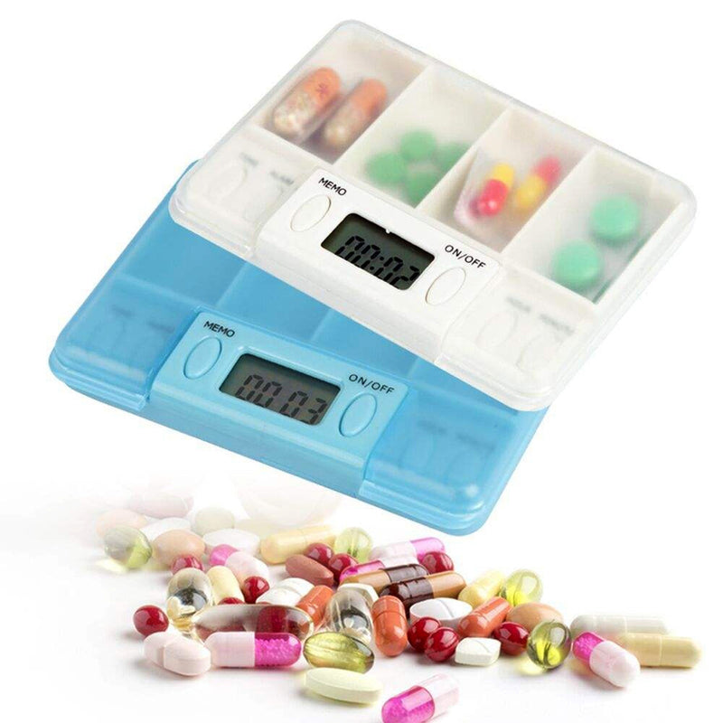 Travel Pill Organizer with Alarm and Digital Timer, Portable Medicine Tablet Dispenser Case, White V1188-MS-617-006