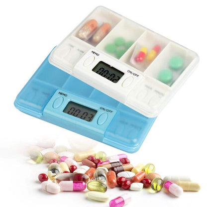 Travel Pill Organizer with Alarm and Digital Timer, Portable Medicine Tablet Dispenser Case, White V1188-MS-617-006