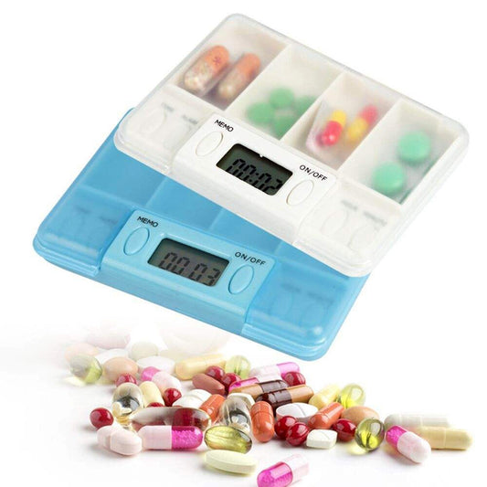 Travel Pill Organizer with Alarm and Digital Timer, Portable Medicine Tablet Dispenser Case, White V1188-MS-617-006
