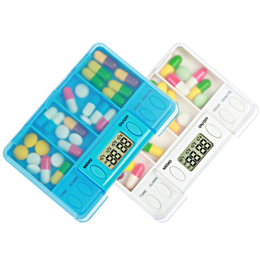 Travel Pill Organizer with Alarm and Digital Timer, Portable Medicine Tablet Dispenser Case, White V1188-MS-617-006