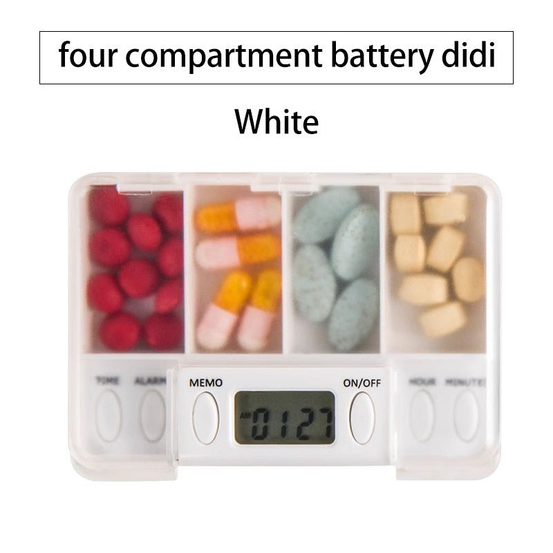 Travel Pill Organizer with Alarm and Digital Timer, Portable Medicine Tablet Dispenser Case, White V1188-MS-617-006