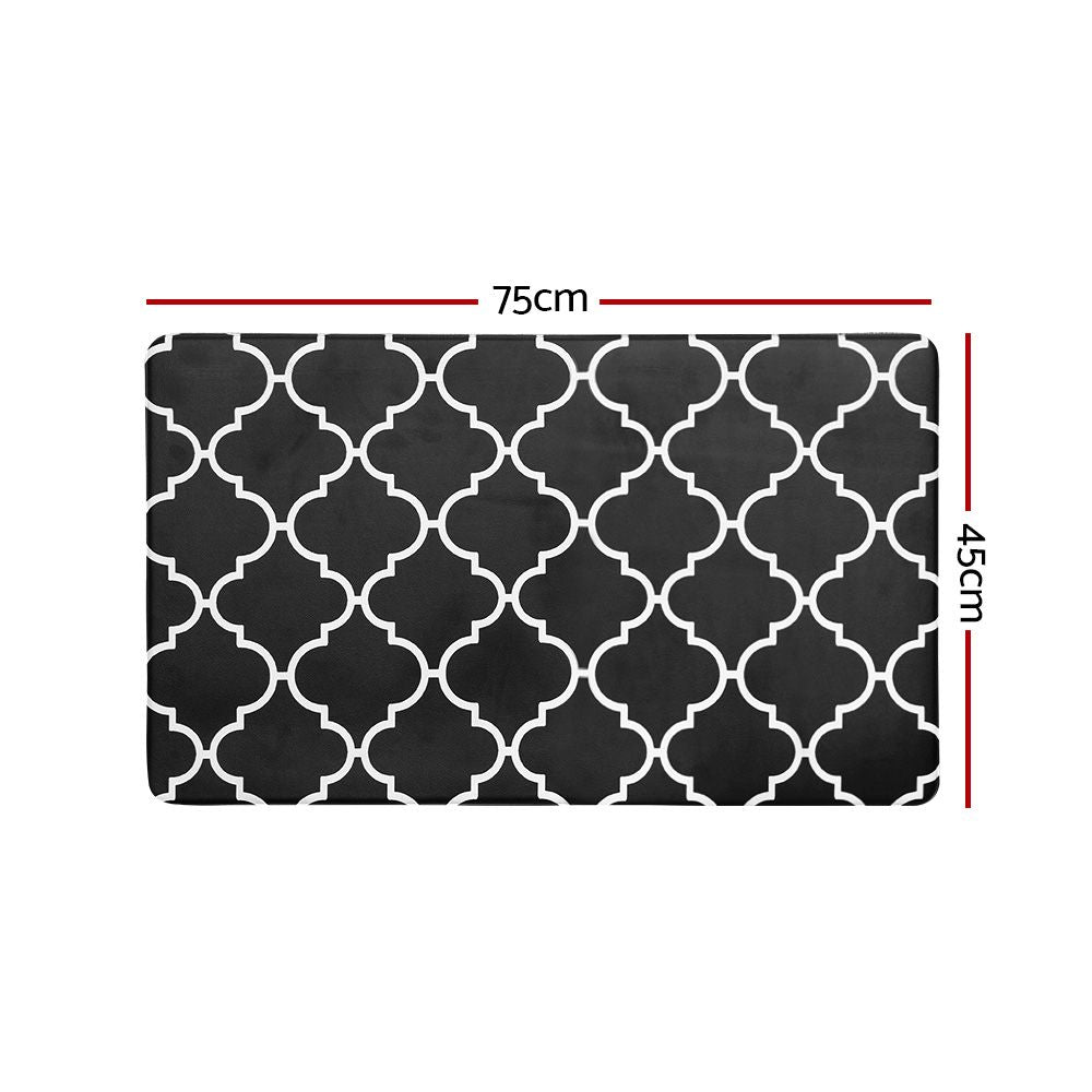 Non-Slip PVC Kitchen Floor Mat 45 x 75 cm, Waterproof Rug, Black Moroccan Trellis V1188-MS-617-010