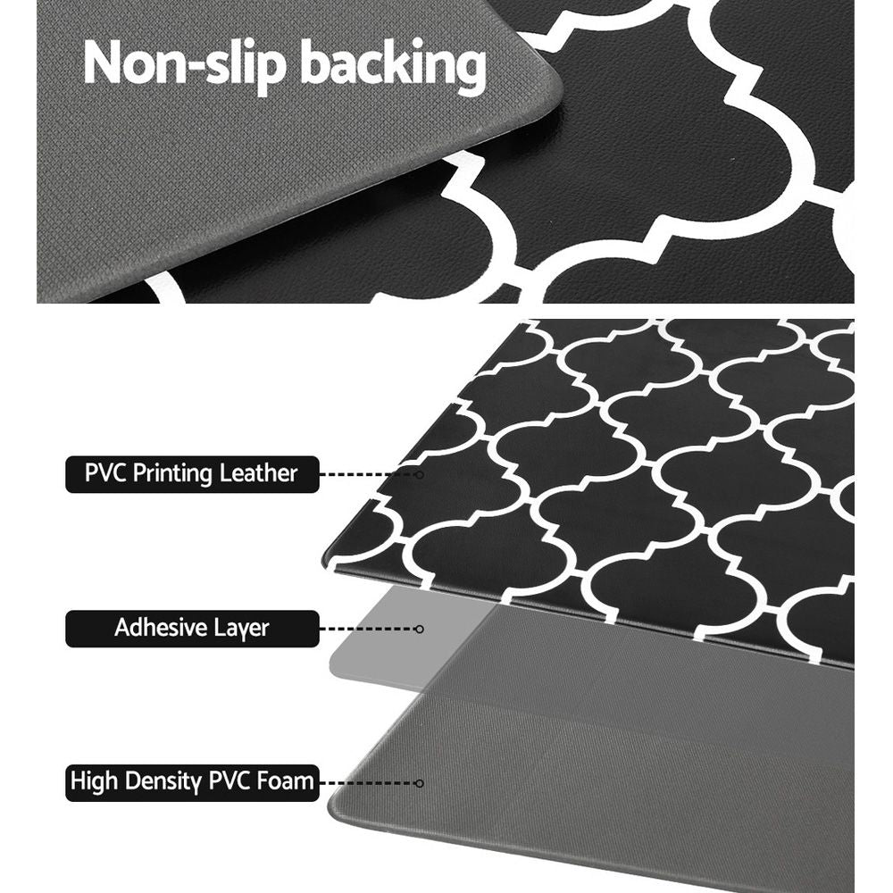 Non-Slip PVC Kitchen Floor Mat 45 x 75 cm, Waterproof Rug, Black Moroccan Trellis V1188-MS-617-010