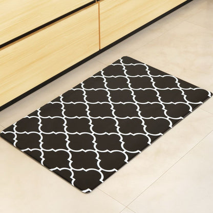 Non-Slip PVC Kitchen Floor Mat 45 x 75 cm, Waterproof Rug, Black Moroccan Trellis V1188-MS-617-010
