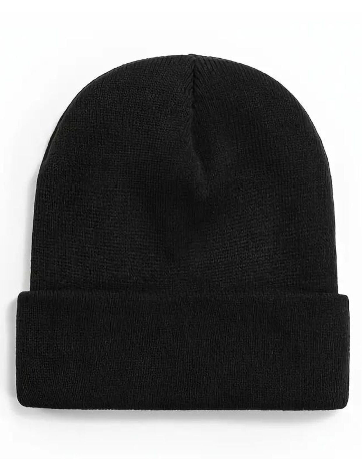 Plain Knit Beanie Hat, Unisex Winter Warm Ski Cap, One Size, Black V1188-MS-617-013