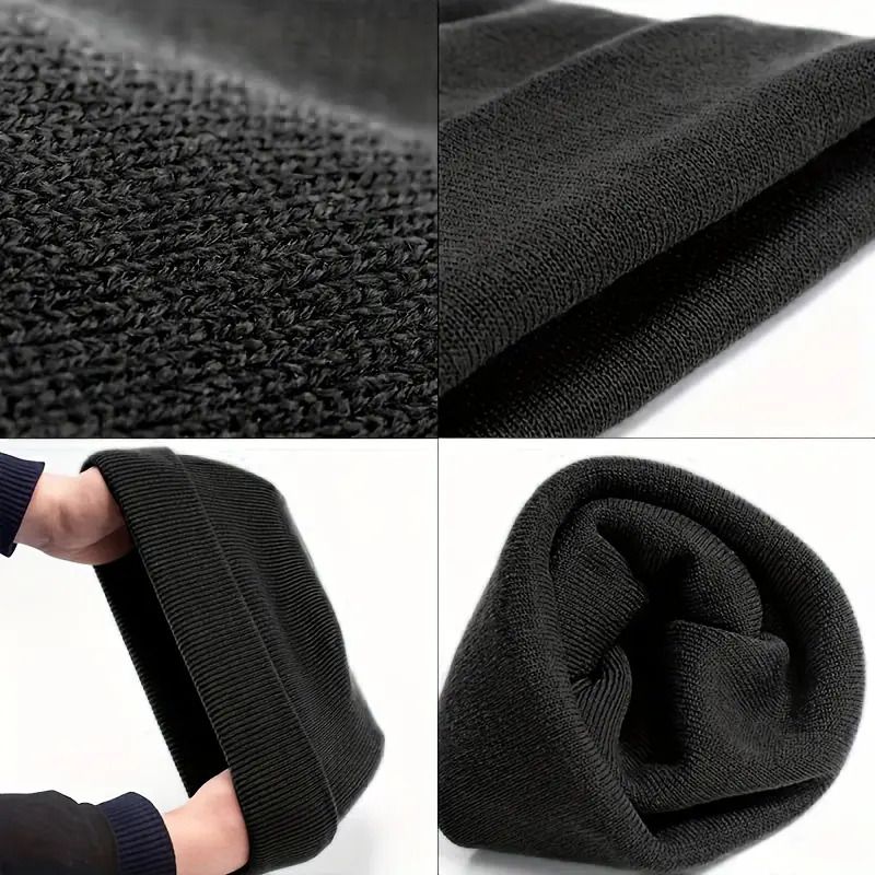 Plain Knit Beanie Hat, Unisex Winter Warm Ski Cap, One Size, Black V1188-MS-617-013
