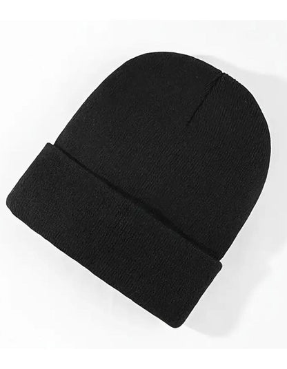 Plain Knit Beanie Hat, Unisex Winter Warm Ski Cap, One Size, Black V1188-MS-617-013