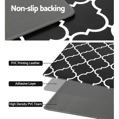 Non-Slip PVC Kitchen Floor Runner 45 x 180 cm, Waterproof Rug, Black Moroccan Trellis V1188-MS-617-020
