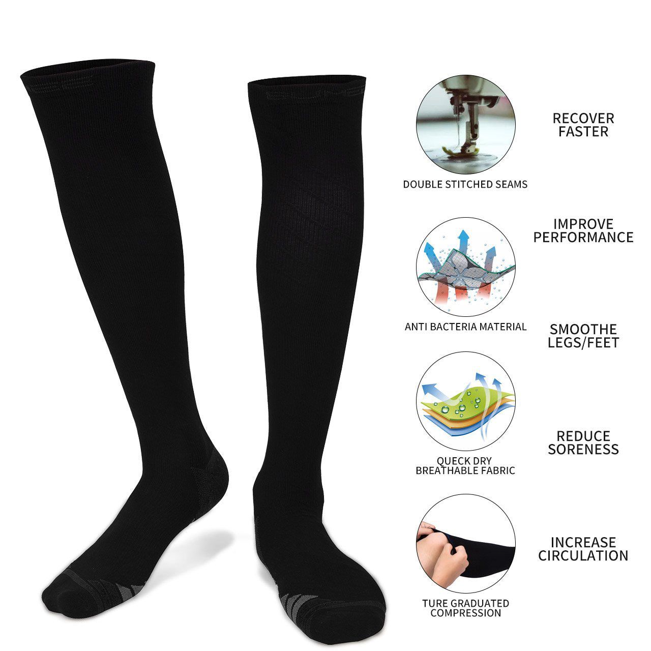 2 Pack Miracle Compression Socks, Large Size Support Stockings V1188-MS-617-022