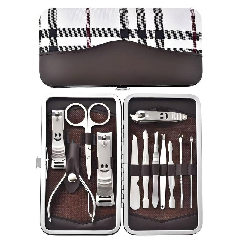 12-Piece Manicure Pedicure Kit, Professional Nail Clipper Grooming Set, White Plaid Case V1188-MS-617-024