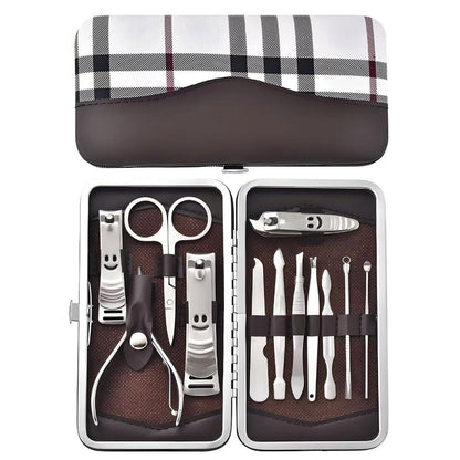 12-Piece Manicure Pedicure Kit, Professional Nail Clipper Grooming Set, White Plaid Case V1188-MS-617-024