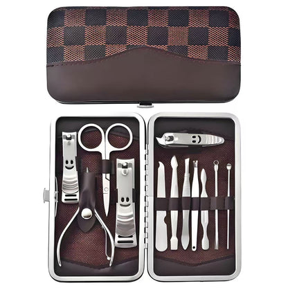 12-Piece Manicure Pedicure Kit, Professional Nail Clipper Grooming Set, Brown Checkered Case V1188-MS-617-025