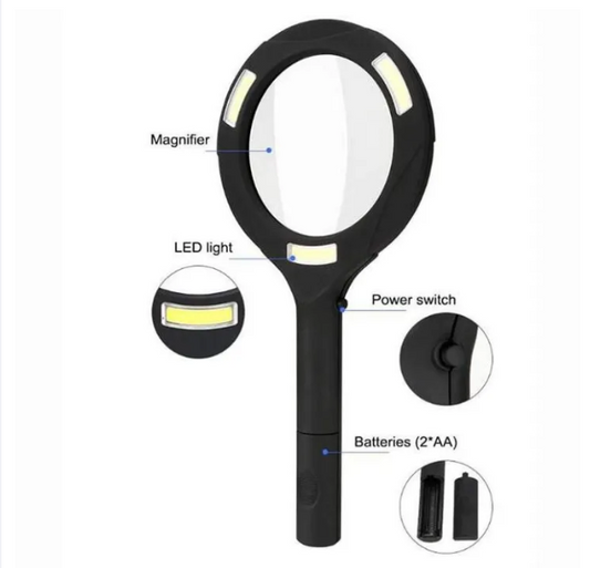 LED Magnifying Glass with COB Light, 250 Lumens Glass Lens and Ergonomic Handle V1188-MS-617-028