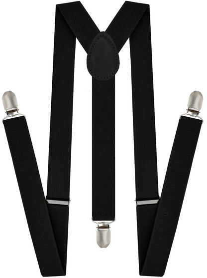 Men's Elastic Suspenders with Strong Clip-On Braces, Adjustable Slim Formal Style, Black V1188-MS-617-031