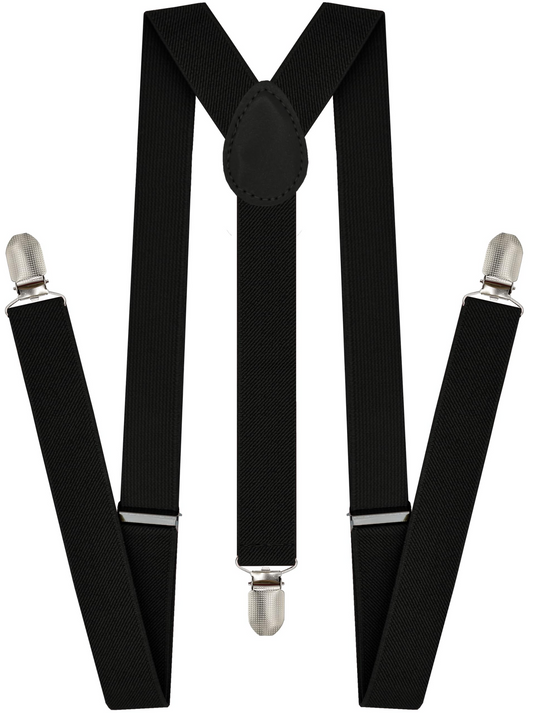 Men's Elastic Suspenders with Strong Clip-On Braces, Adjustable Slim Formal Style, Black V1188-MS-617-031