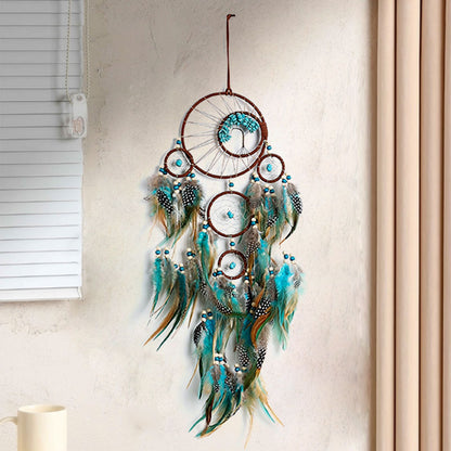 Handmade Dream Catcher with Feathers, Bohemian Wall Hanging Wind Chime Decor V1188-MS-617-033