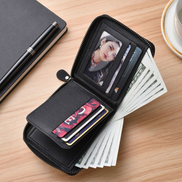 Men's Leather Wallet with Zipper and Horse Embossed Design, Multi-Card Bifold Wallet, Black V1188-MS-617-036