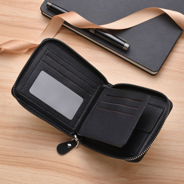Men's Leather Wallet with Zipper and Horse Embossed Design, Multi-Card Bifold Wallet, Black V1188-MS-617-036