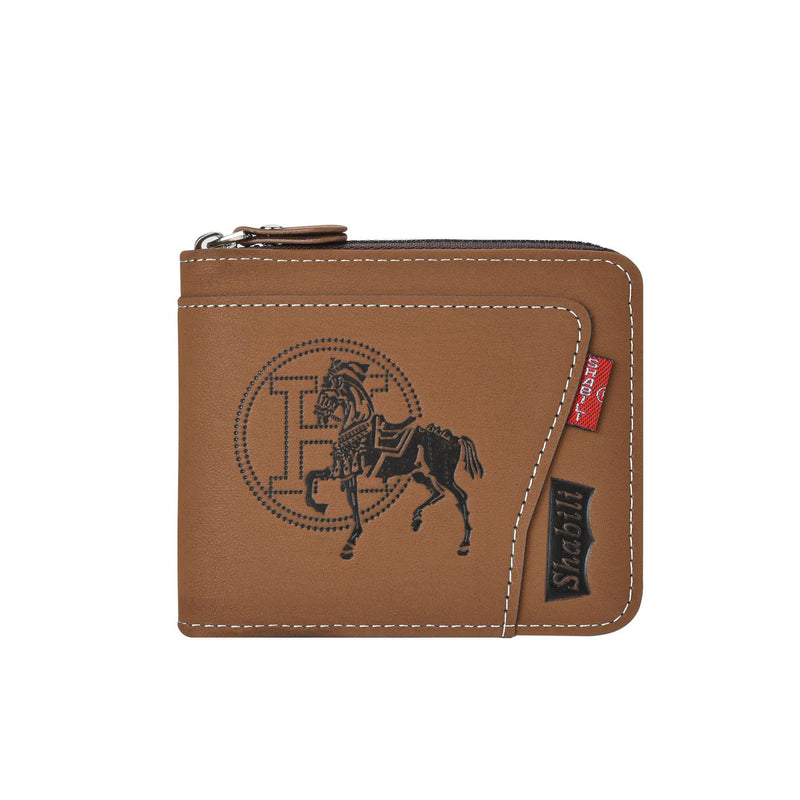Men's Leather Wallet with Zipper and Horse Embossed Design, Multi-Card Bifold Wallet, Brown V1188-MS-617-037