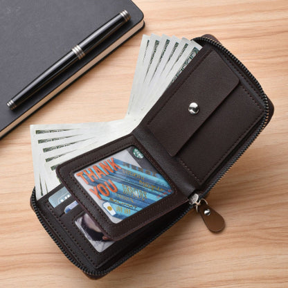 Men's Leather Wallet with Zipper and Horse Embossed Design, Multi-Card Bifold Wallet, Brown V1188-MS-617-037