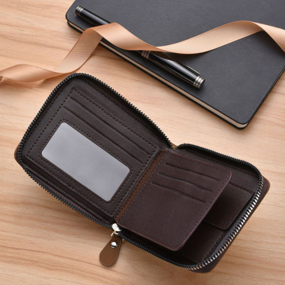 Men's Leather Wallet with Zipper and Horse Embossed Design, Multi-Card Bifold Wallet, Brown V1188-MS-617-037