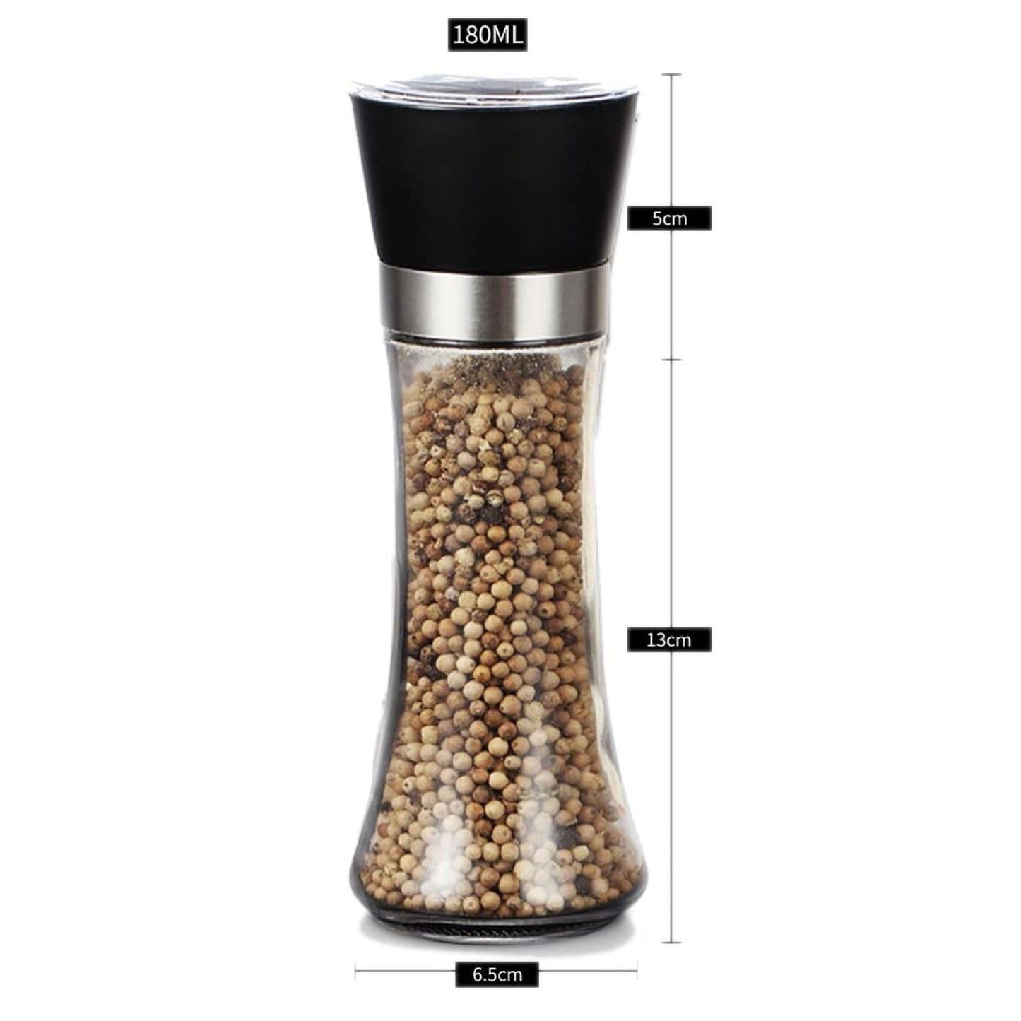 180 ml Glass Salt and Pepper Grinder, 18 cm Manual Mill with Adjustable Ceramic Core V1188-MS-617-040