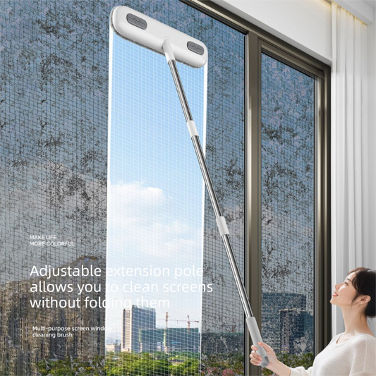 2-in-1 Window Screen Cleaning Brush with 82 cm Extendable Stainless Steel Handle, Wet and Dry Mesh Cleaner V1188-MS-617-044
