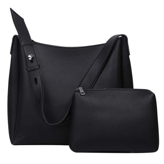 2-Piece Women's Bucket Bag Set, Vintage Shoulder Tote and Crossbody Handbag, Black V1188-MS-617-046