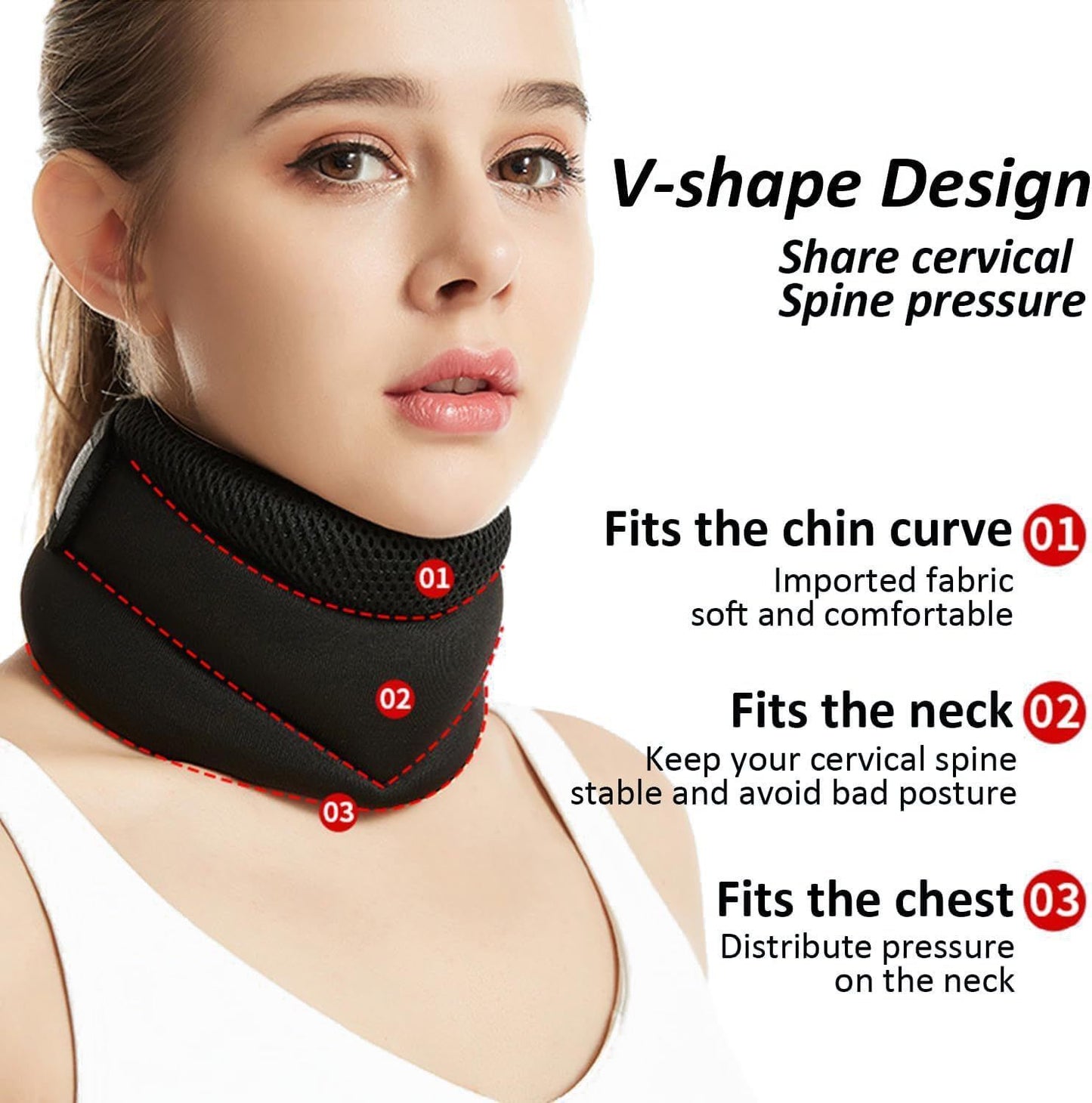 Adjustable Neck Brace with V-Shape Design, Cervical Spine Support for Posture and Pain Relief V1188-MS-617-047