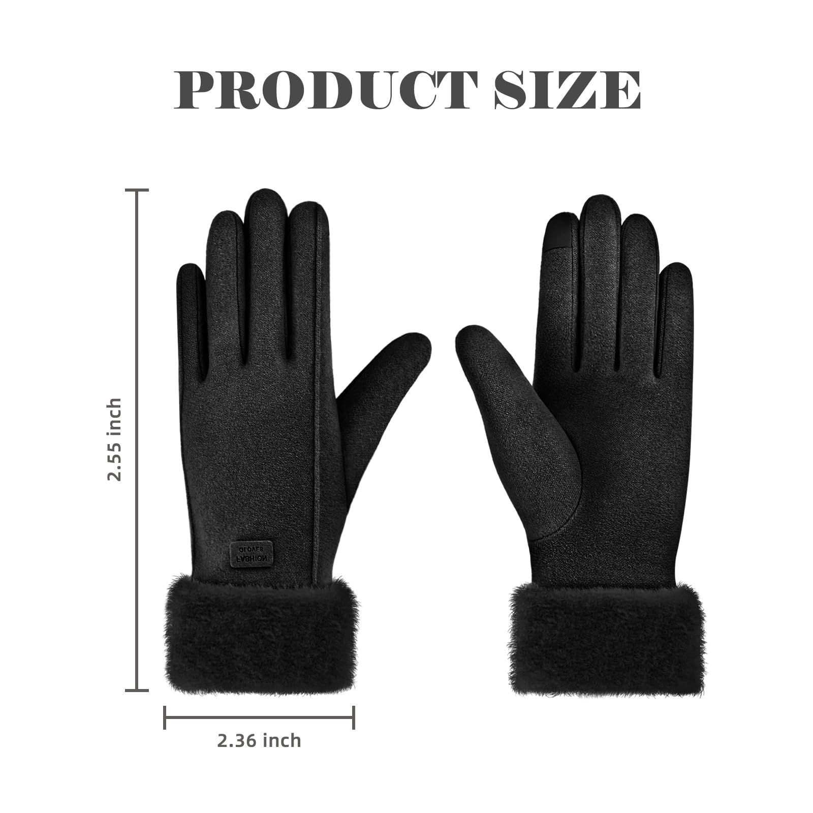 Women's Winter Touchscreen Gloves, Warm Velvet Lined Thickened Gloves, Black V1188-MS-617-056