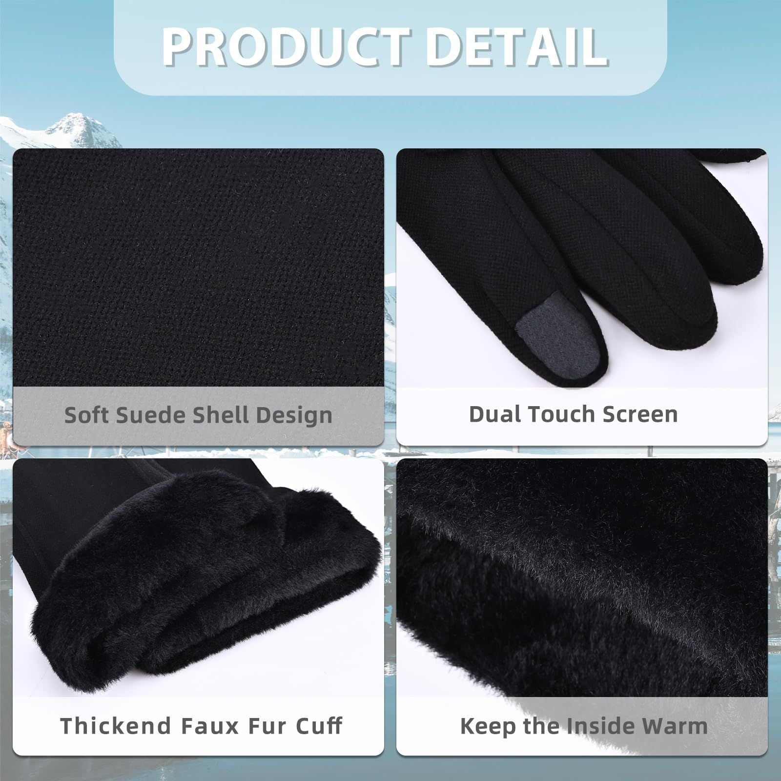 Women's Winter Touchscreen Gloves, Warm Velvet Lined Thickened Gloves, Black V1188-MS-617-056