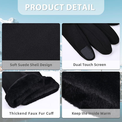 Women's Winter Touchscreen Gloves, Warm Velvet Lined Thickened Gloves, Black V1188-MS-617-056