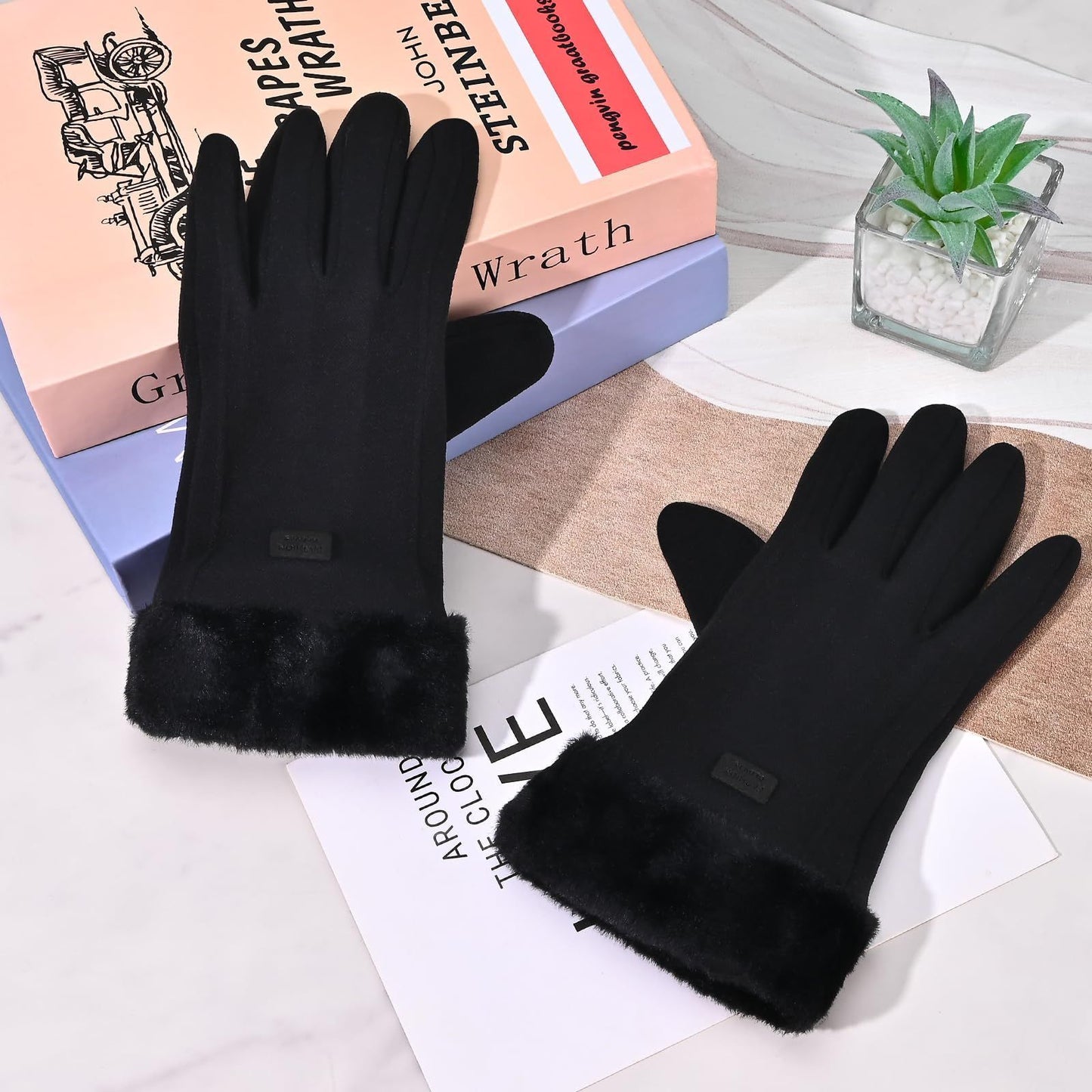 Women's Winter Touchscreen Gloves, Warm Velvet Lined Thickened Gloves, Black V1188-MS-617-056