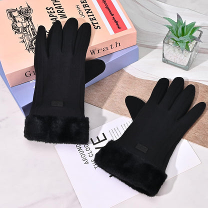 Women's Winter Touchscreen Gloves, Warm Velvet Lined Thickened Gloves, Black V1188-MS-617-056