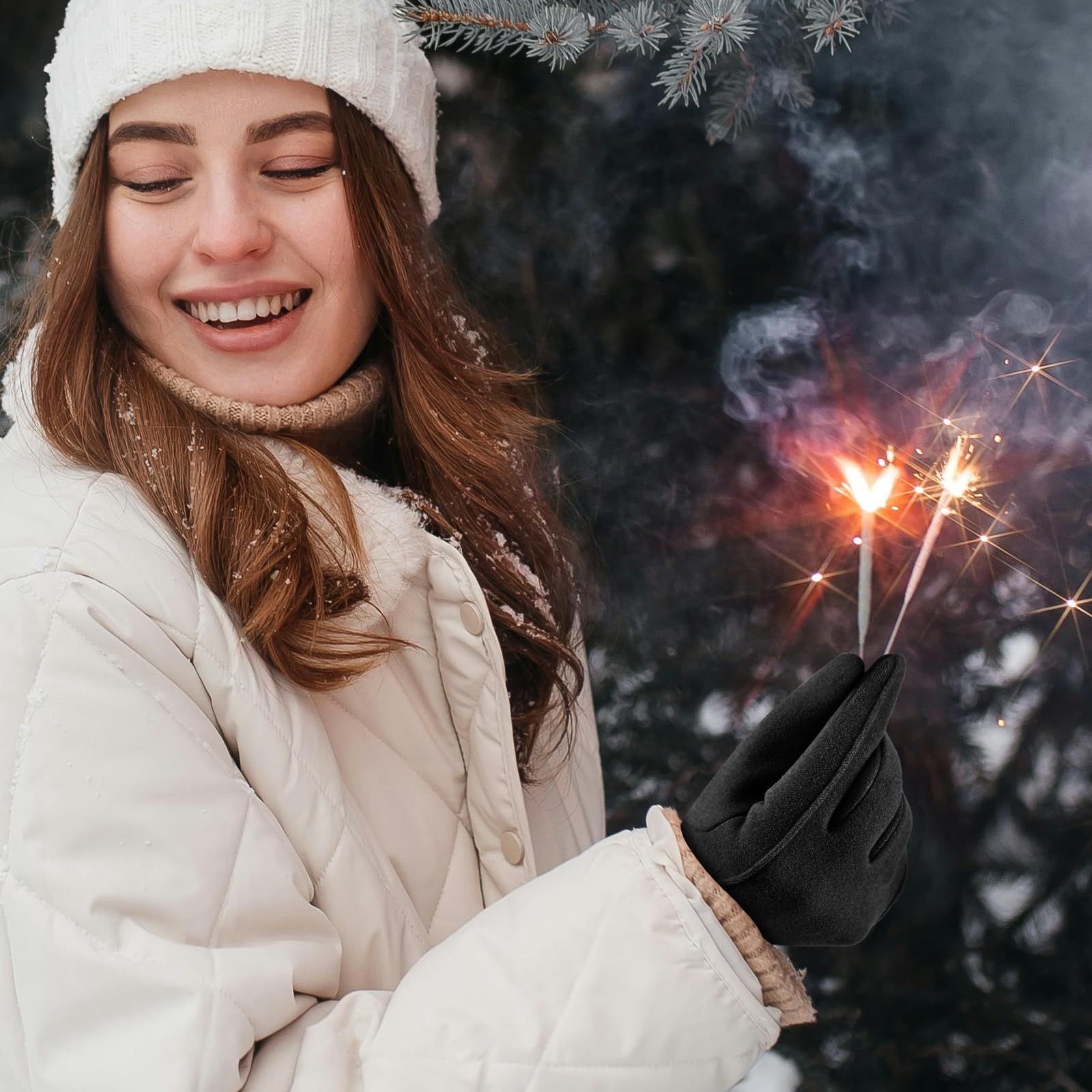 Women's Winter Touchscreen Gloves, Warm Velvet Lined Thickened Gloves, Black V1188-MS-617-056