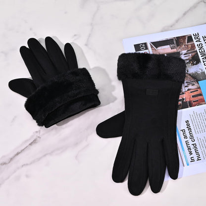 Women's Winter Touchscreen Gloves, Warm Velvet Lined Thickened Gloves, Black V1188-MS-617-056