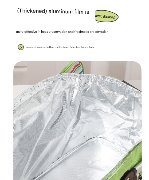 27L Foldable Insulated Picnic Basket Cooler Bag with Aluminum Handles, Green Striped Thermal Hamper V1188-MS-617-064