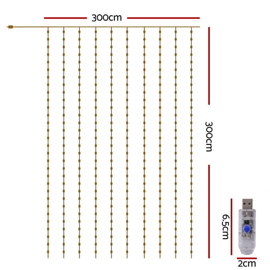 30 m Curtain String Lights, 300 LED Christmas Fairy Lights, Warm White V1188-MS-617-065